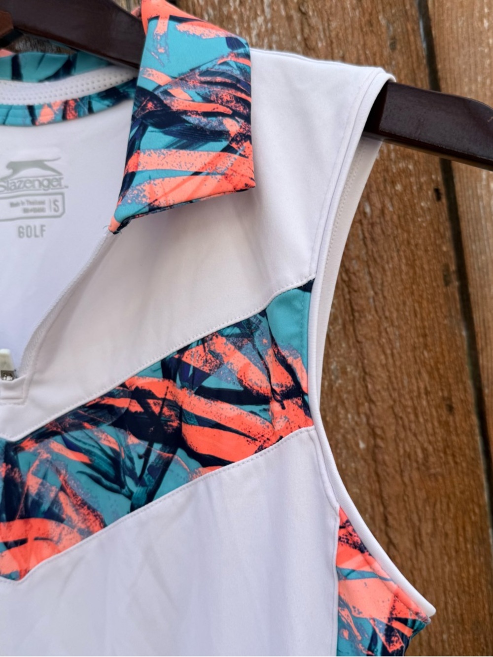 SLAZENGER Golf Women’s White Sleeveless Zip Polo Tropical Print Accents Small - Picture 5 of 11